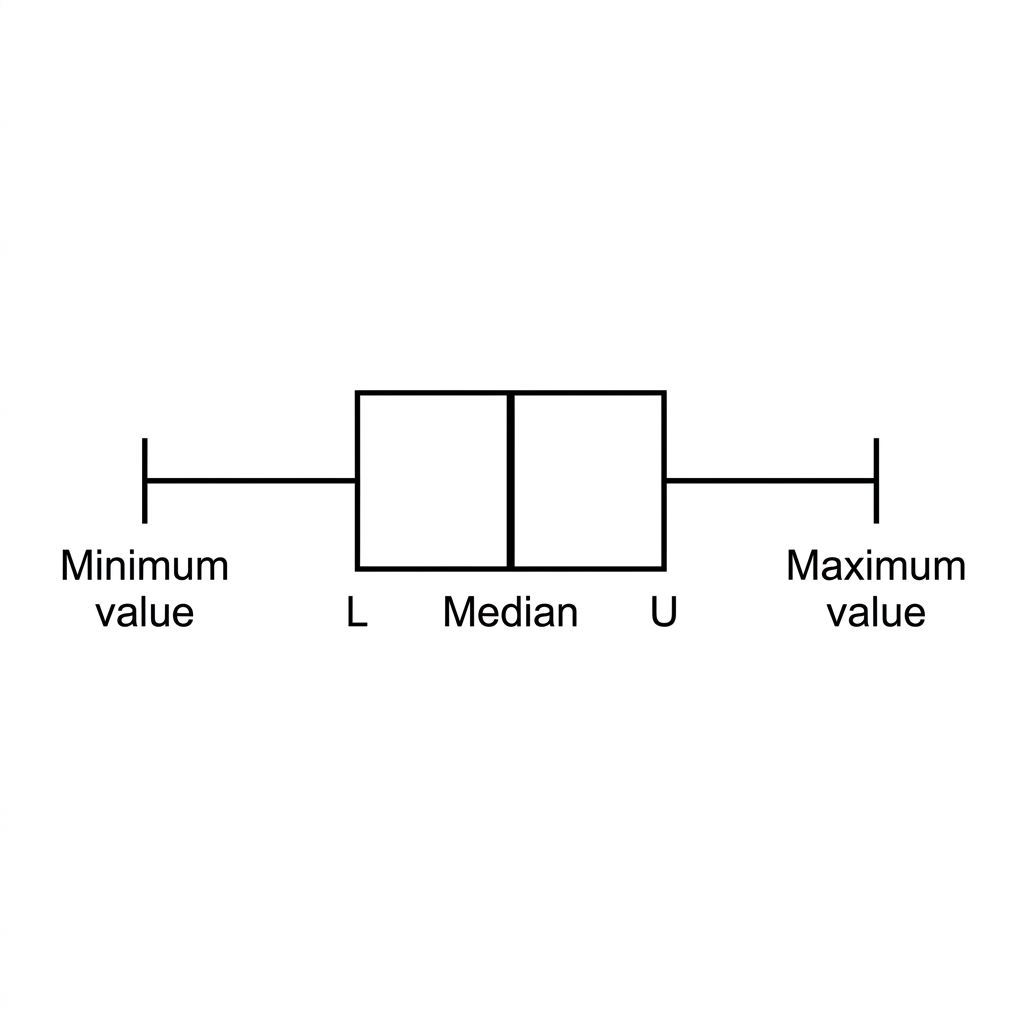 Box and whisker diagram illustrating the distribution of puzzle completion times, showing the minimum value (5), lower quartile (L), median, upper quartile (U), and maximum value. No numerical axis is provided.