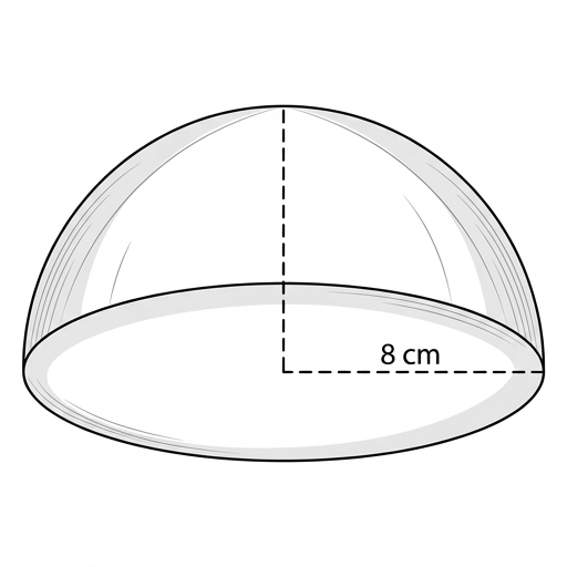 A diagram showing a hemisphere with radius 8 cm