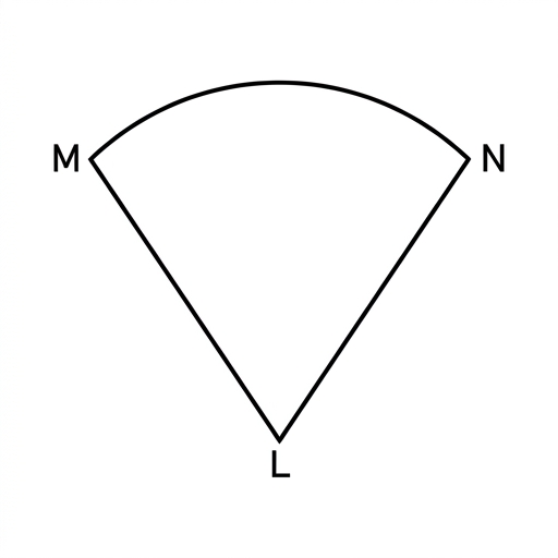 Diagram of a sector LMN representing the area scanned by a lighthouse beam. L is the vertex, and M and N are points on the arc.
