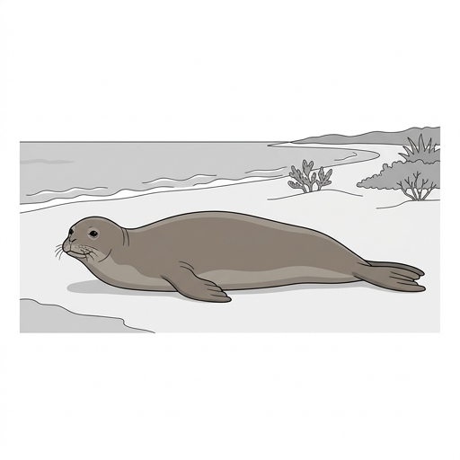 Image of a Caribbean monk seal, a medium-sized seal, lying on a beach.