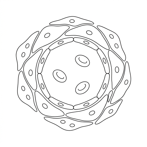 Diagram showing a cross-section of a capillary with a single layer of endothelial cells, a narrow lumen with red blood cells, surrounded by muscle cells.