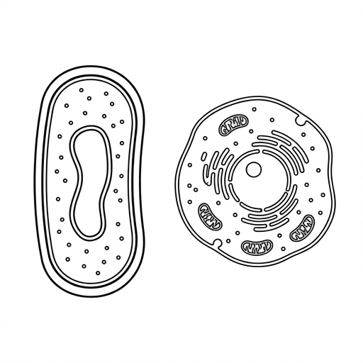 Diagram comparing a prokaryotic cell and a eukaryotic animal cell. The prokaryotic cell shows a cell wall, plasma membrane, cytoplasm, a loop of naked DNA in a nucleoid region, and 70S ribosomes. The eukaryotic animal cell shows a plasma membrane, cytoplasm, a nucleus enclosed by a membrane, mitochondria, endoplasmic reticulum, and 80S ribosomes.