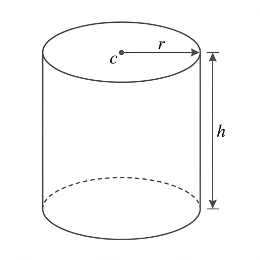 Diagram of a cylinder with radius r and height h.