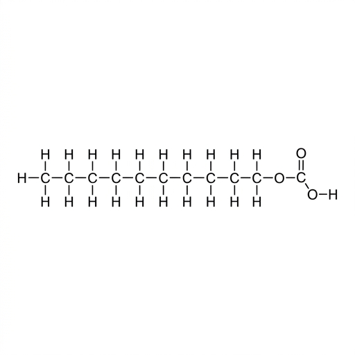 A diagram of a saturated fatty acid, showing a long hydrocarbon chain with only single carbon-carbon bonds and a carboxyl group (-COOH) at one end. The chain is straight.