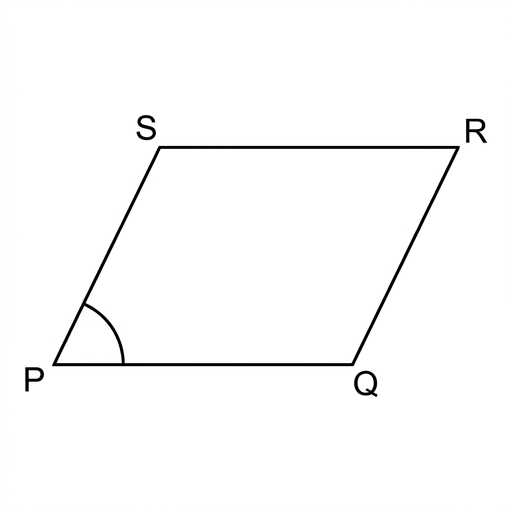 Diagram of parallelogram PQRS. Side PQ is the base. Angle SPQ is indicated.
