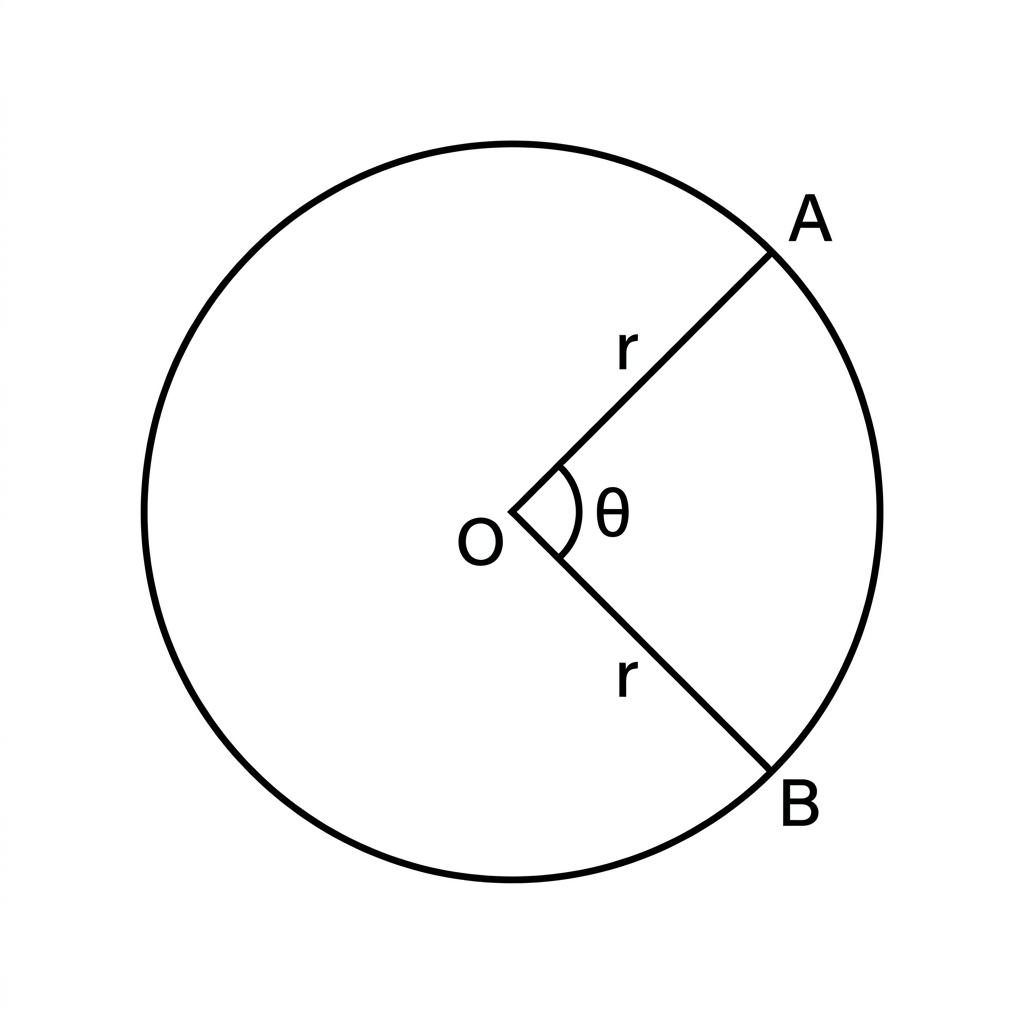 Diagram of a sector OAB with radius r and angle theta