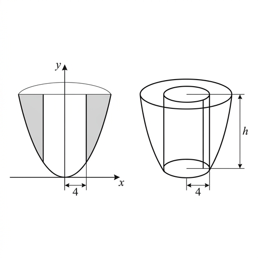 Diagram showing a cross-section of a paraboloid with a cylindrical hole and a 3D view of the resulting ring