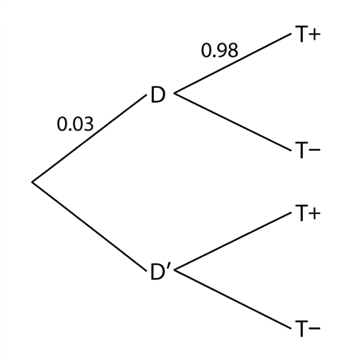 Tree diagram showing probabilities of product defect and test results